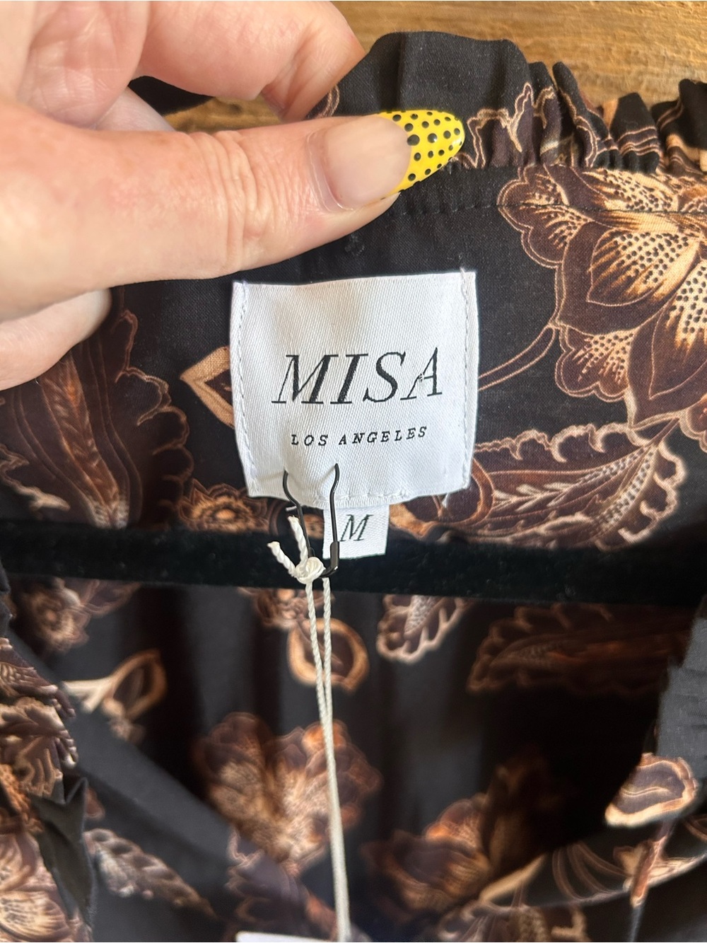NWT Misa Los Angeles Black and Bronze Floral Mini Dress - Picture 3 of 11